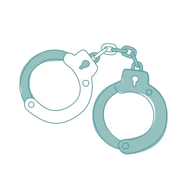 Illustration in green and white of a handcuffs