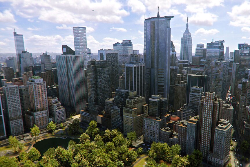 Animated skyline of New York City.