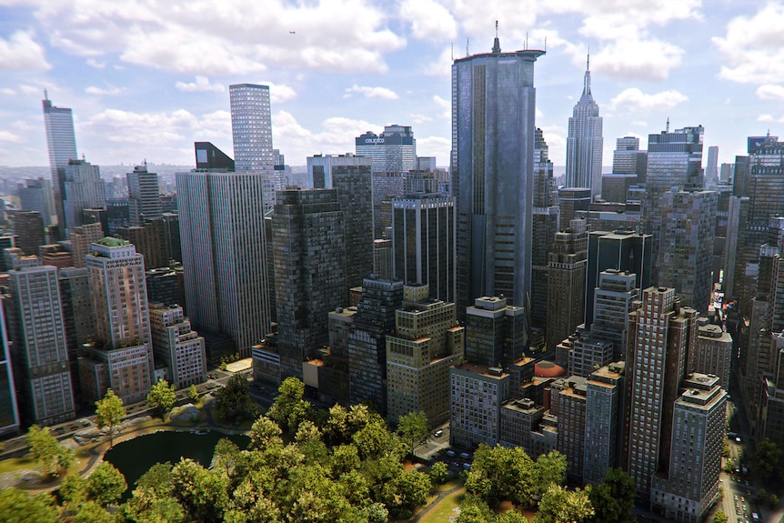 Animated skyline of New York City.