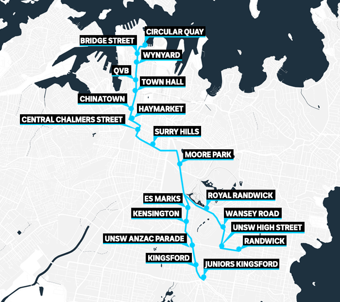 Map of light rail stops