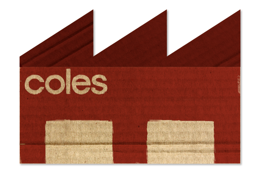 仓库状建筑的插图，上面写着“Coles”字样。