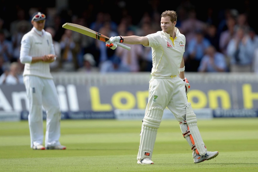 Steve Smith salutes the Lord's crowd after reaching his double century