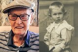 A composite image of a man at 111 and aged 3