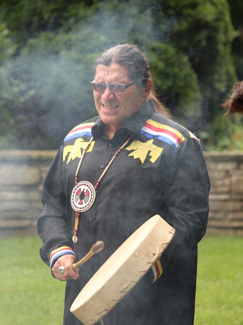Kimble Worme, a traditional fire keeper from the Plains Cree First sings to the spirit of the fire.