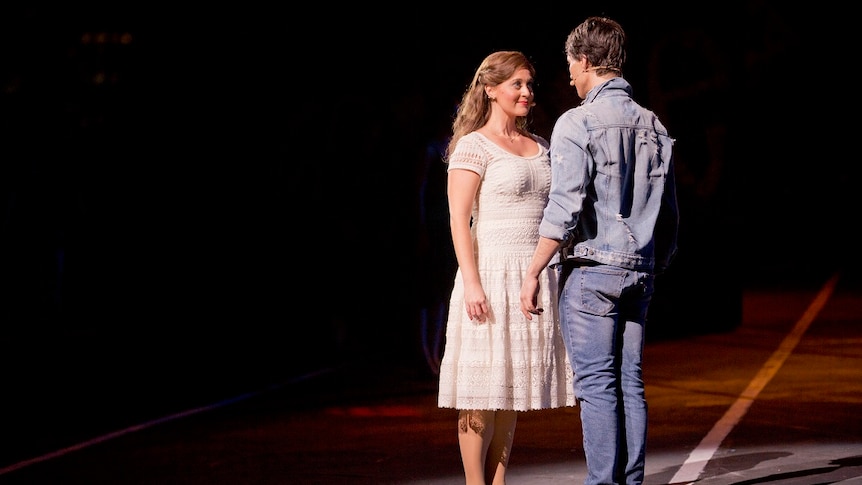 Australian performers Alexander Lewis and Julie Lea Goodwin perform in the Sydney Harbour production of West Side Story.