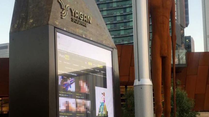 Electronic screen at Yagan square displaying the home page of Pornhub.