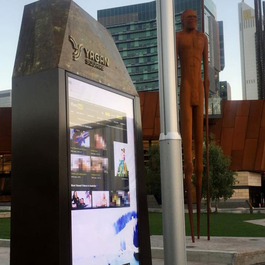 Electronic screen at Yagan square displaying the home page of Pornhub.