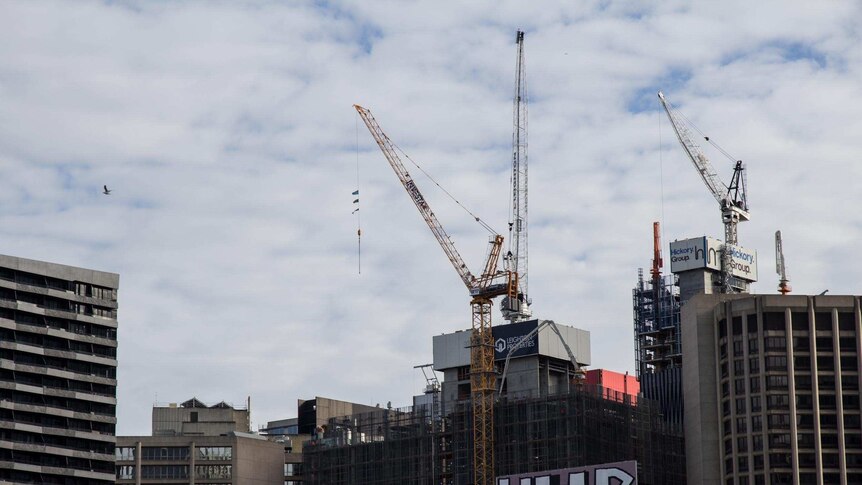 Construction cranes in Melbourne CBD