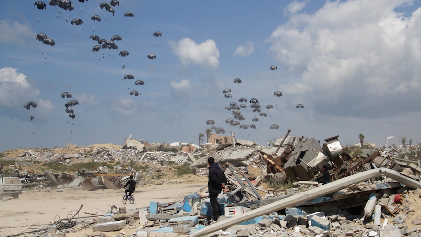 Humanitarian aid is airdropped to Palestinians