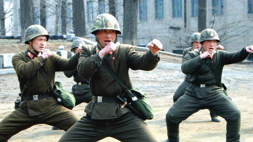 North Korean soldiers conduct training drills