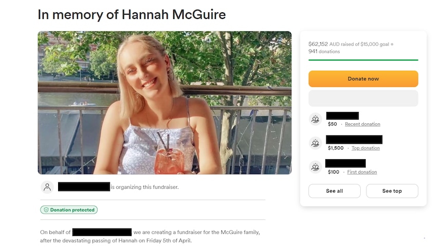 A fundraising page for a young woman