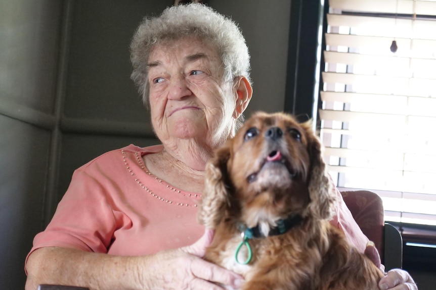 A woman and her dog.