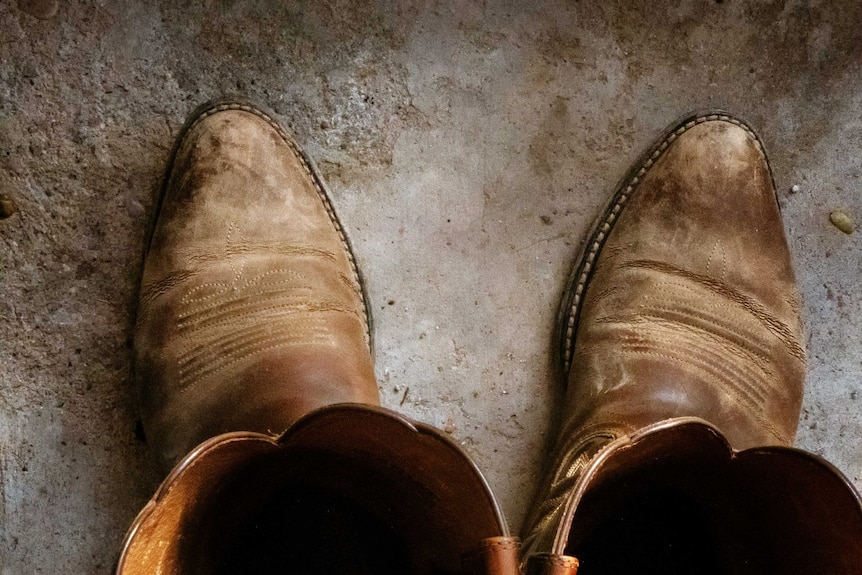 Aerial shot of cowboy boots