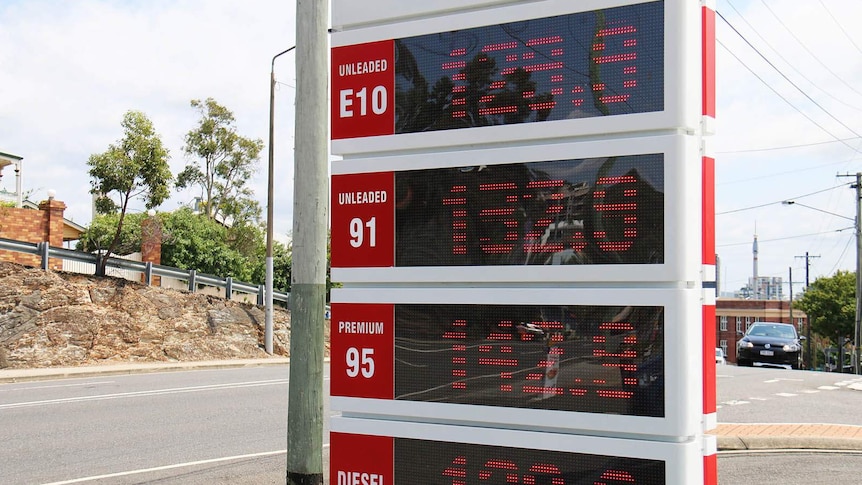 A Brisbane petrol station price board