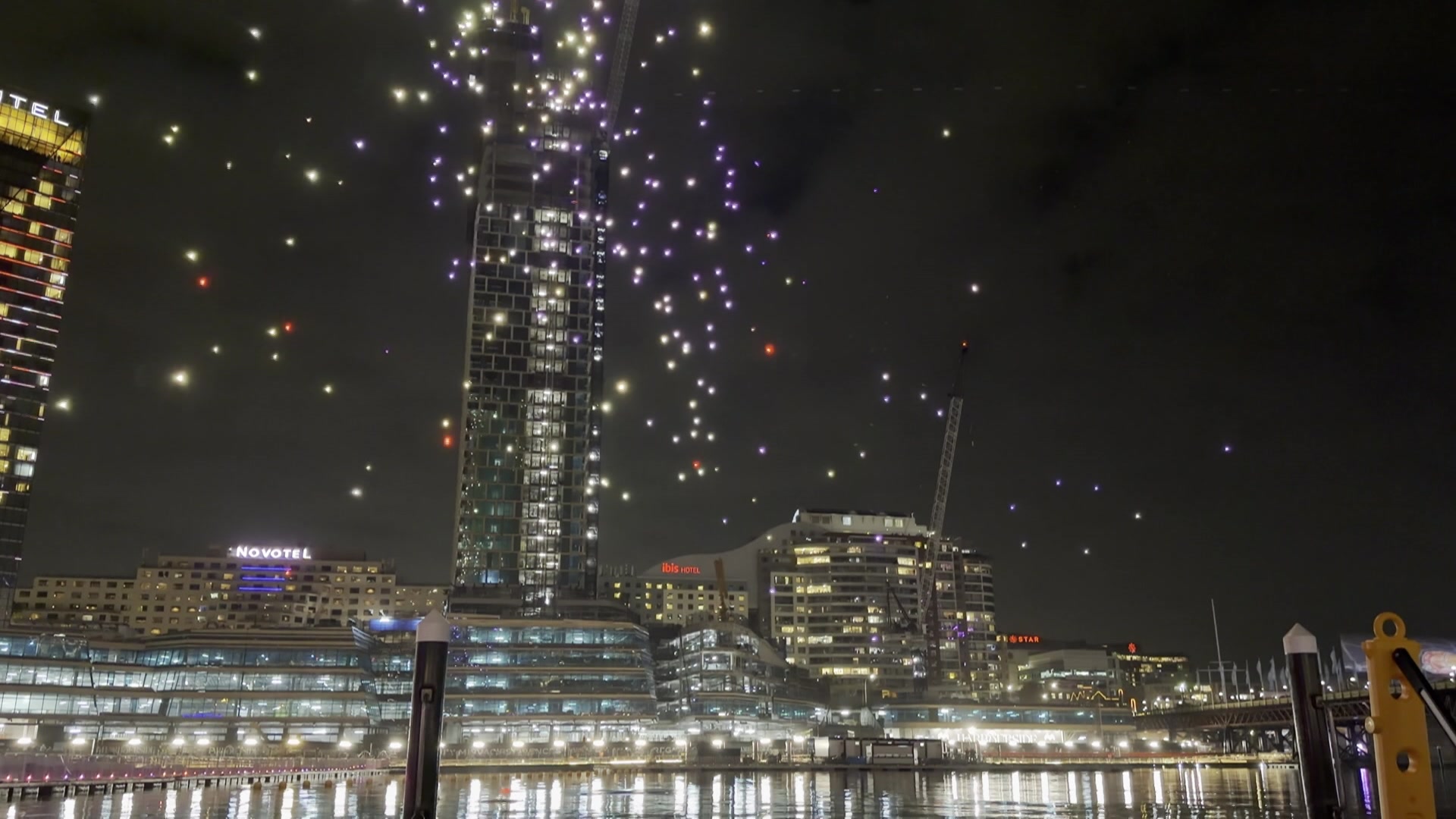 Breathtaking video shows nearly 90 drones plummet into Sydney Harbour as company forced to cancel shows