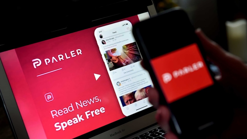 The logo for Parler displayed on a smartphone