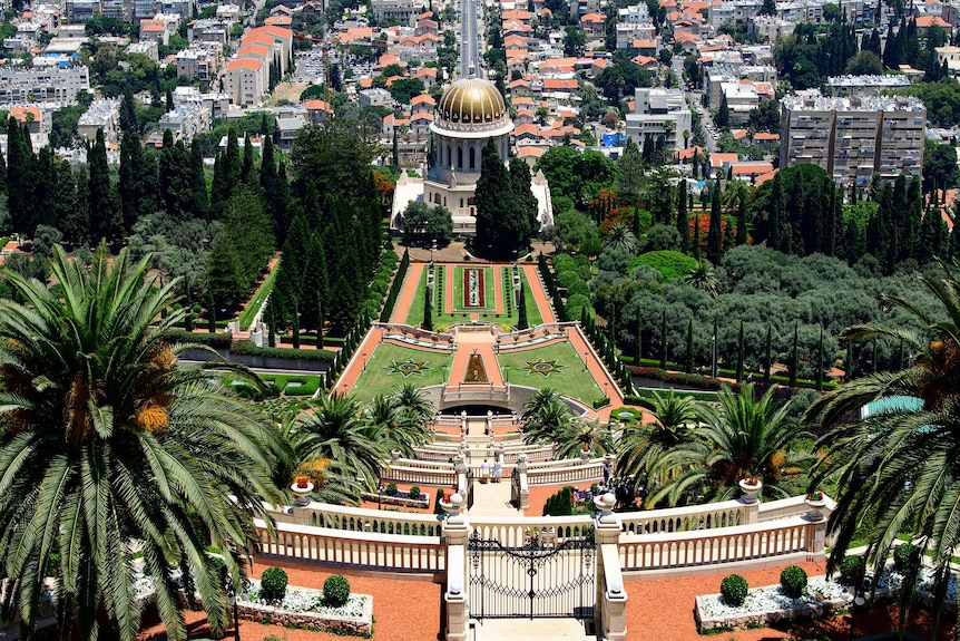 The Baháʼí gardens around the Shrine of the Báb in Haifa, Israel.