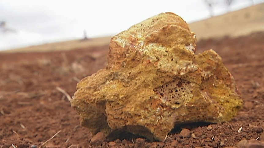 A piece of bauxite, which is being mined near Campbell Town, in Tasmania's midlands.