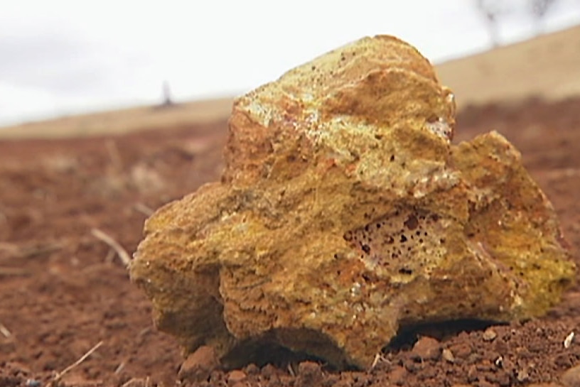 A piece of bauxite, which is to be mined near Campbell Town, in Tasmania's midlands.