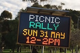 Rymill Park rally sign on Rundle Road