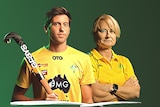 A stylised photo shows Eddie Ockenden holding a hockey stick and looking at the camera, and Katrina Powell arms folded 