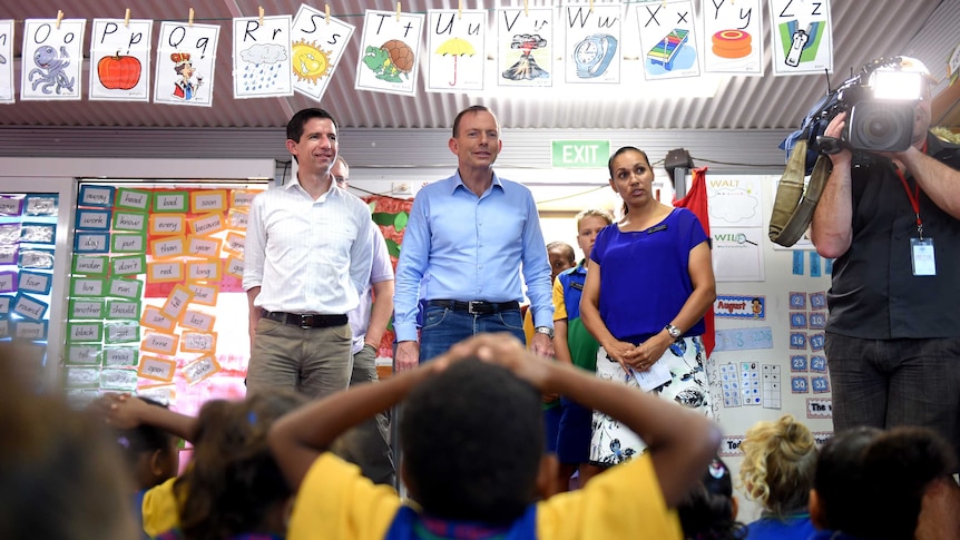 Prime Minister Tony Abbott at Bamaga Junior School Bamaga on the Northern Peninsula