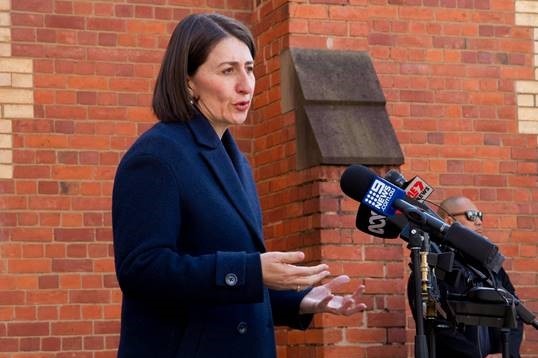 NSW Premier Gladys Berejiklian doing a press conference in front of Albury police station on September 1, 2020.