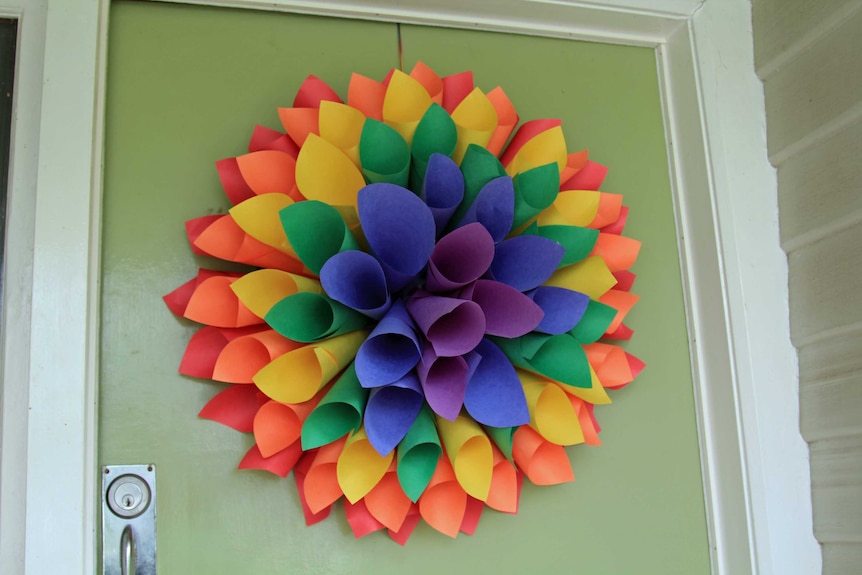 Paper wreath on the door