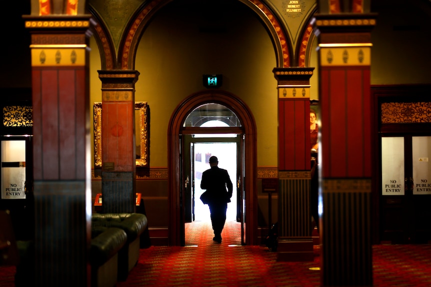 A man walks in NSW Parliament