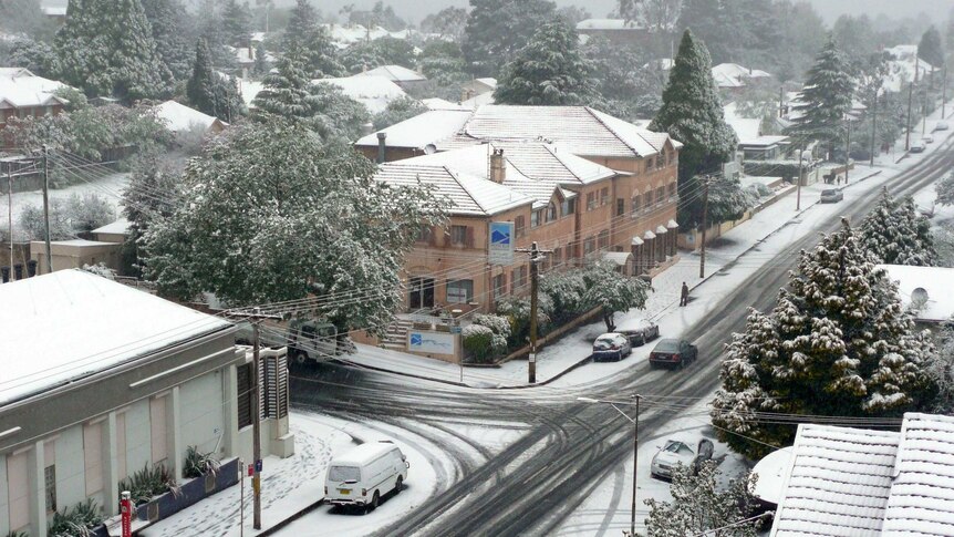 Katoomba is blanketed with snow.