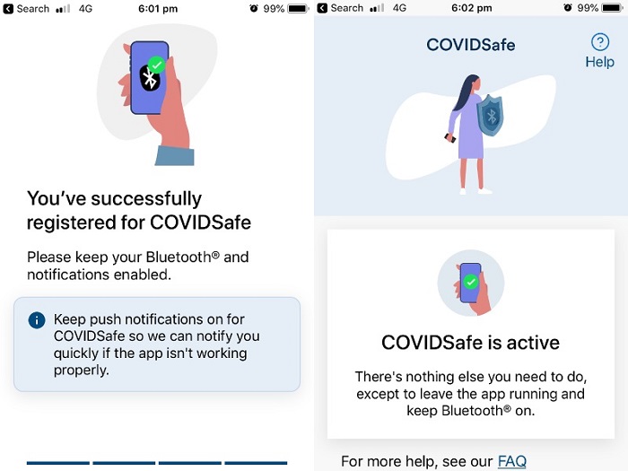 An iPhone screenshot of the COVIDSafe app.