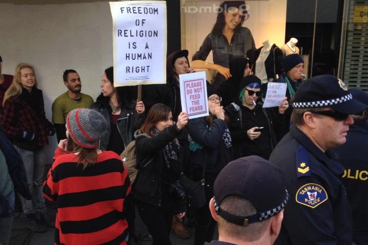 Anti-racism protesters held a counter-rally in Hobart.