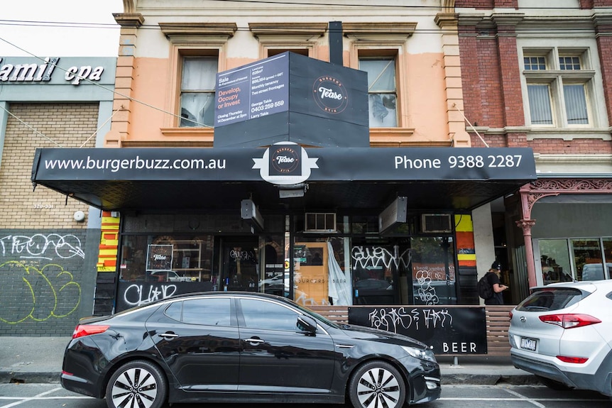 Outside of the now closed food outlet Burger Bar in Brunswick.