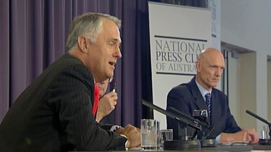 Climate change was the central focus of the debate between Malcolm Turnbull (L) and Peter Garrett (R).
