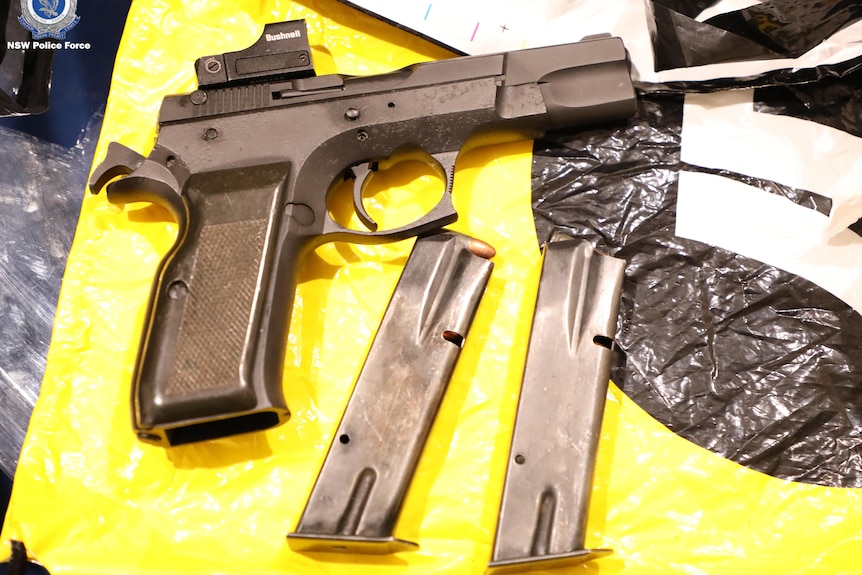 A police photo of a handgun
