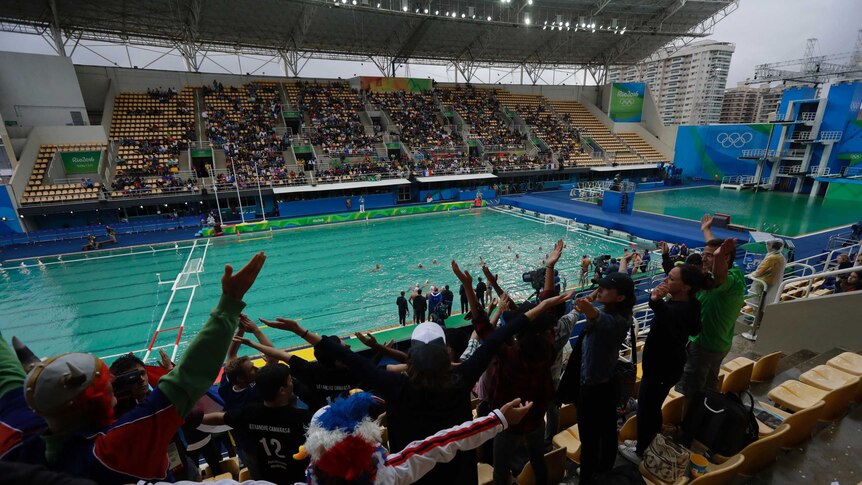 Fans cheer at Rio water polo pool