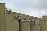 Anti-pulp mill protester descend silos near Gunn's Launceston office.