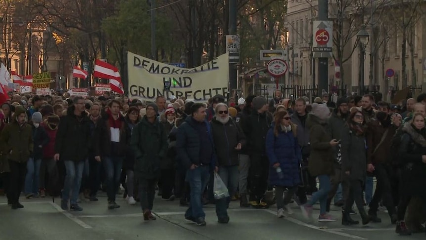 Tthousands protest in Vienna after the Austrian government announced a nationwide lockdown