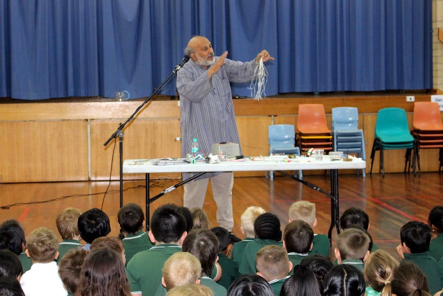 Indian toymaker and science educator Arvind Gupta at Charnwood-Dunlop School in Canberra, ACT.