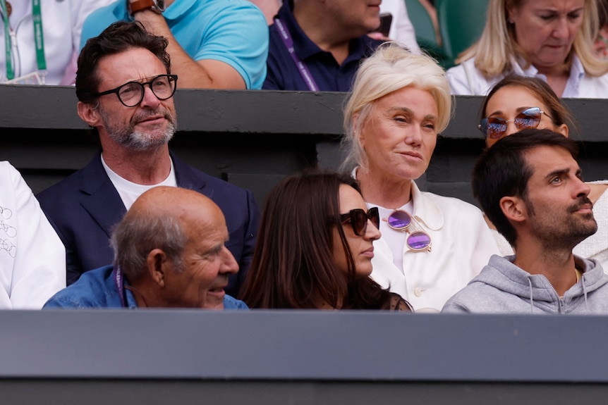 Actor Hugh Jackman and wife Deborra-Lee Furness in the stands at Wimbledon.