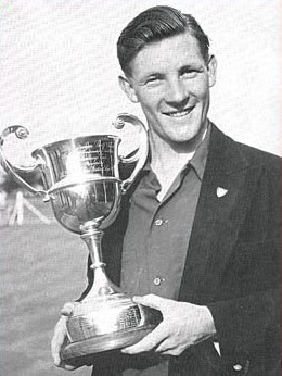Tasmanian golfer Peter Toogood with the 1954 Australian Amateur Championship trophy.