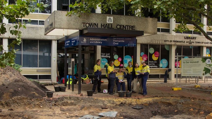 The archaeology team outside the old Fremantle council administration building