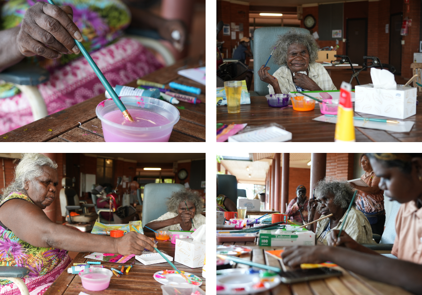 Aboriginal women take part in a craft session at an aged care facility