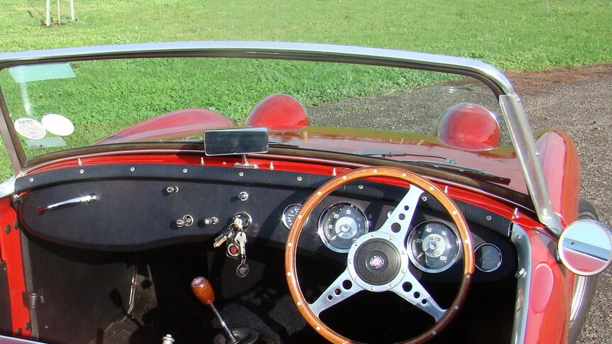 The dashboard of the Austin Healey Sprite