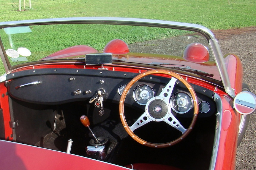 The dashboard of the Austin Healey Sprite