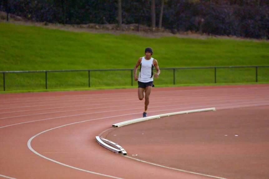 Fijian runner on the running track