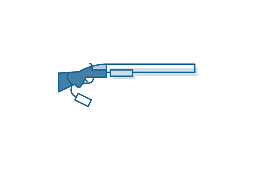 Icon drawing of shotgun with swing tag hanging off gun.