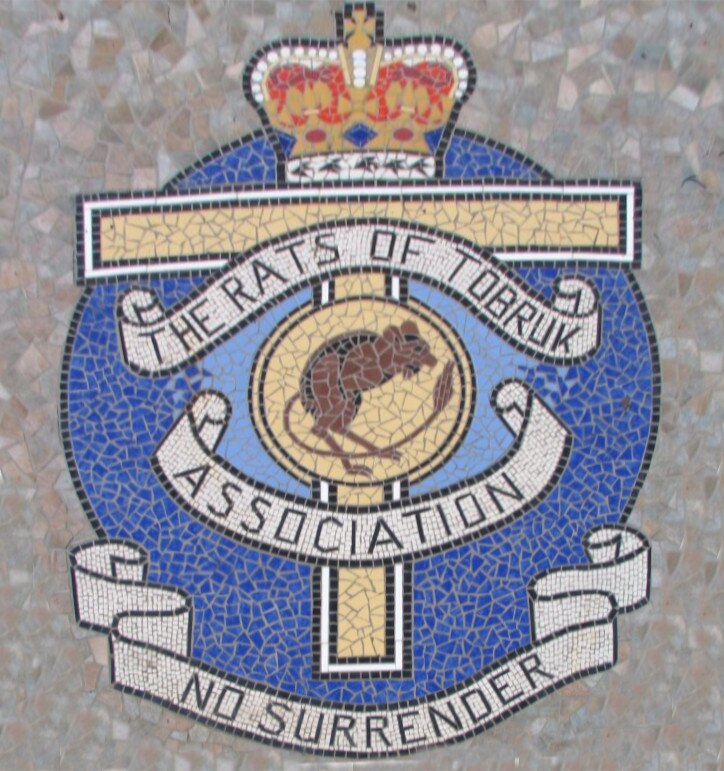 A mosaic showing the rat logo of the Rats of Tobruk Association, with the motto "No surrender"
