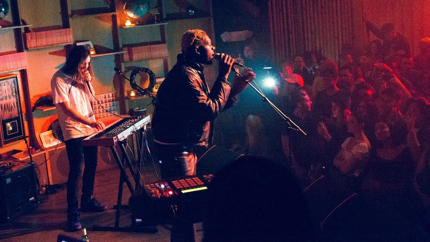 Tame Impala's Kevin Parker and Theophilus London performing as Theo Impala in Los Angeles
