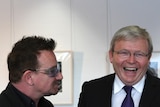 Kevin Rudd laughs with Bono